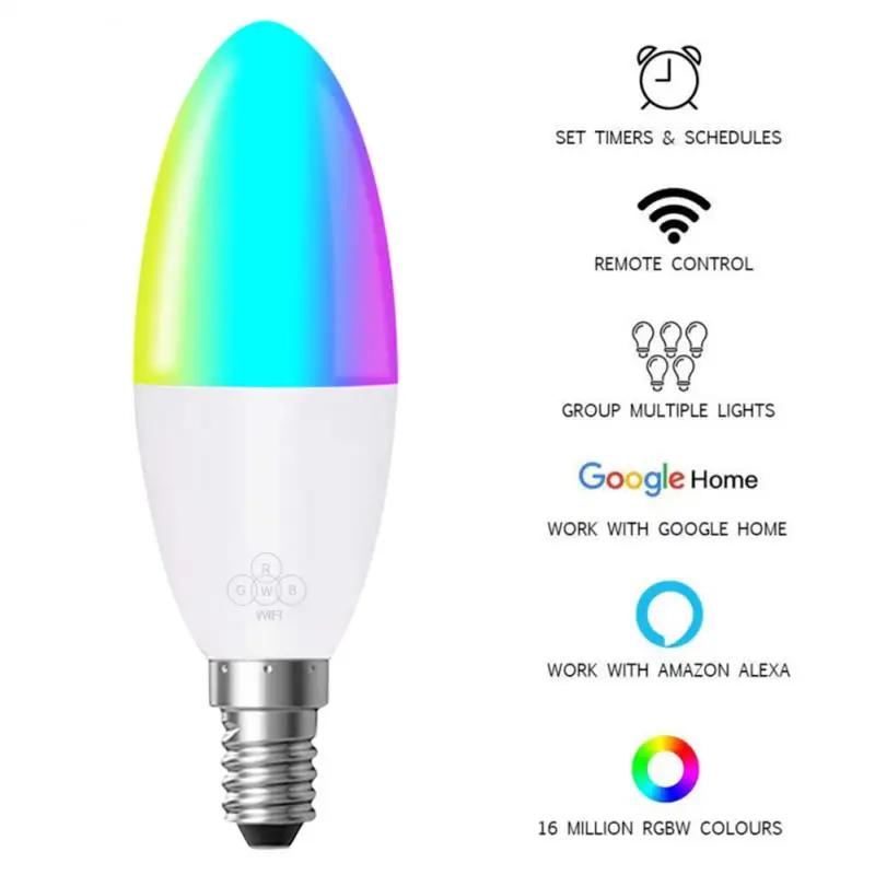 6W WiFi Smart Light Bulb E14 B22 LED RGB Lamp Work with Alexa/Google Home 85-265V RGB+White Dimmable Timer Function Magic | Электроника