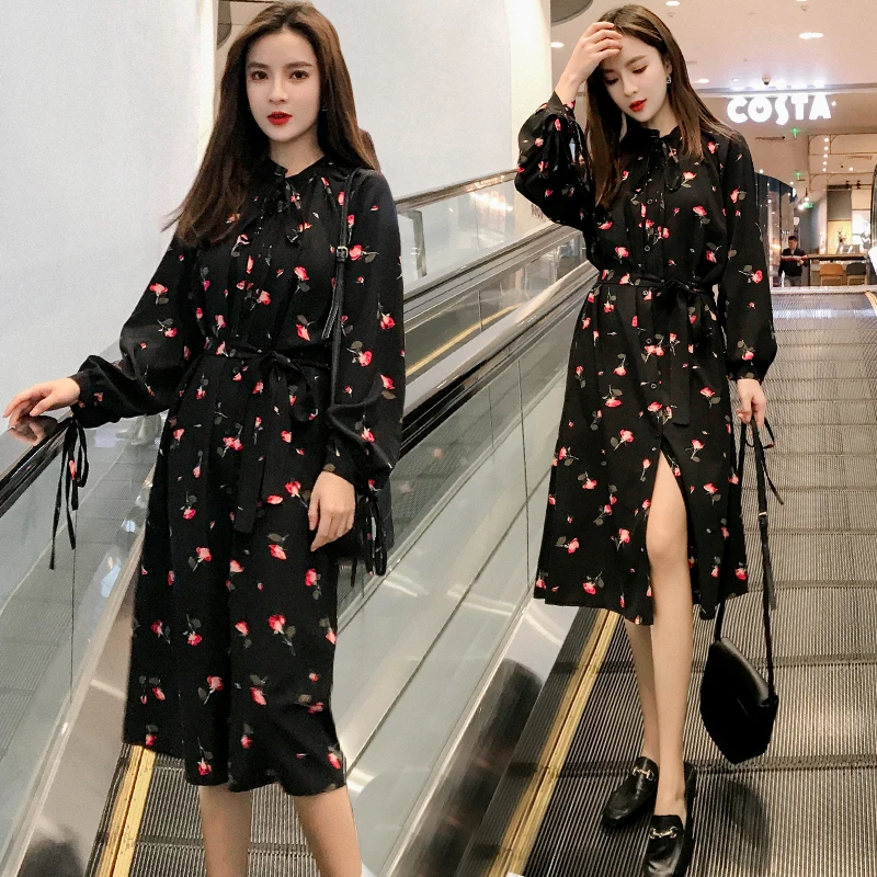 Весна лето 2020 новое модное женское винтажное шифоновое платье с длинным рукавом