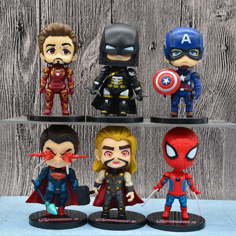 6 шт. Аниме фигурки Marvel Мстители Человек-паук легенды Funko горячие игрушки Figma Супермен железный человек Бэтмен Капитан Америка