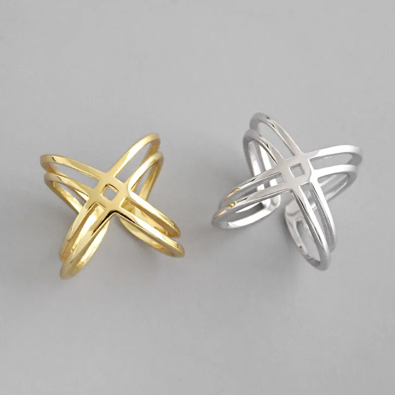 

Реальные 925 стерлингового серебра минималистский Креста X Форма разъединяющееся кольцо для Модные женские вечерние элегантными линиями, хо...