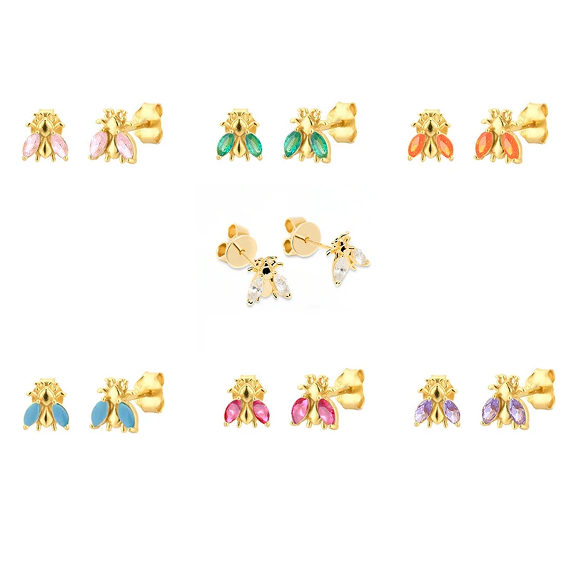 

KOJ 925 Sterling Silver Small Hoop Earrings Unusual Color Bee Black Crystal Stud Earrings INS Fashion Zircon Stud Earrings Gift