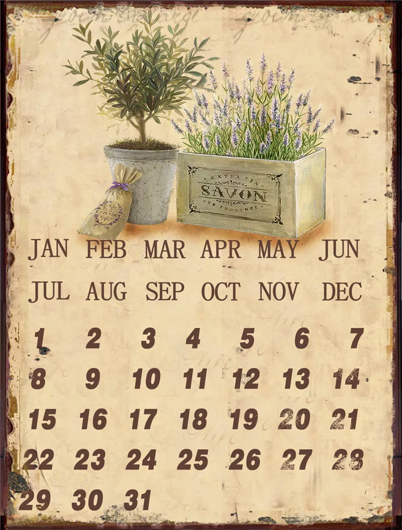 

Living Room Metal Poster Vintage Retro Tin Sign Calendar Bathroom Decor Bedroom Garden Decoration Outdoor Decor for Kitchen Home