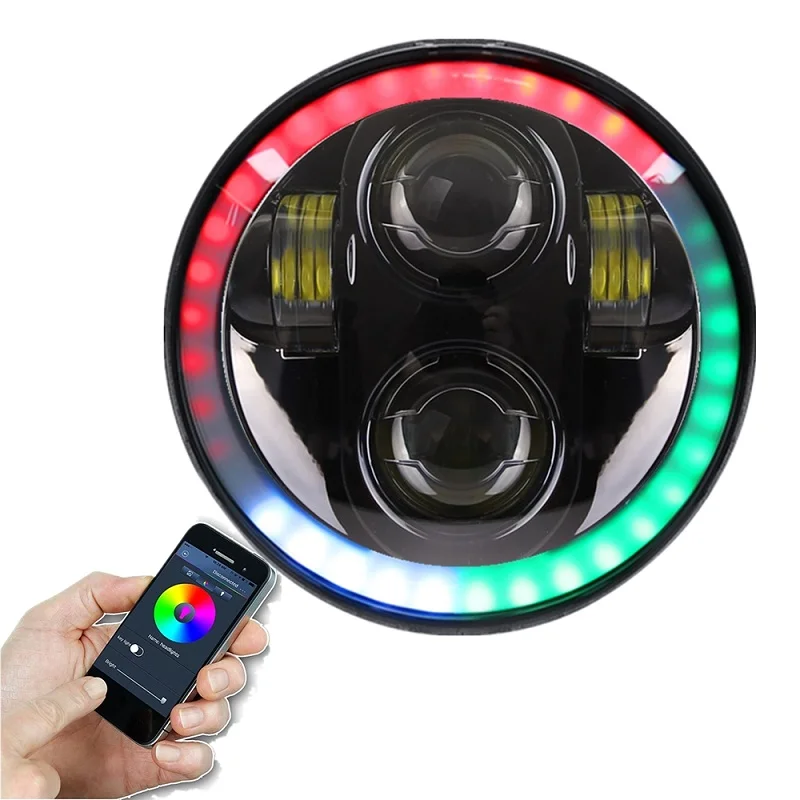 RGB Halo Black RGB 5,7" Halo светодиодный фонарь/5 3/4 дюймов белый желтый DRL галогеновая фара для индийского скаута и мотоциклиста ведра монтажный кронштейн - Цвет: RGB Halo Black