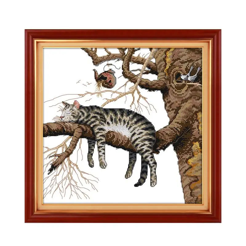 

A Lazy Cat Counted 11CT 14CT DMC Cross Stitch DIY Dimension Cross Stitch Kits for Hot Embroidery Home Decor Needlework Crafts