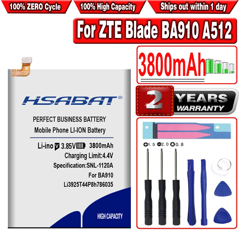 Аккумулятор HSABAT Li3925T44P8h786035 3800 мАч для ZTE Blade BA910 A910 A512 Xiaoxian 4 BV0701 V8 V0800 BV0800 V7 V7Plus