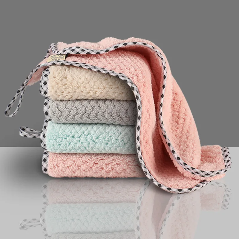 

Kitchen Cleaning Dishwashing Cloth Dishcloth Strong Water Absorption Square Towel Cleaning Towel Hanging Coral Velvet Towel