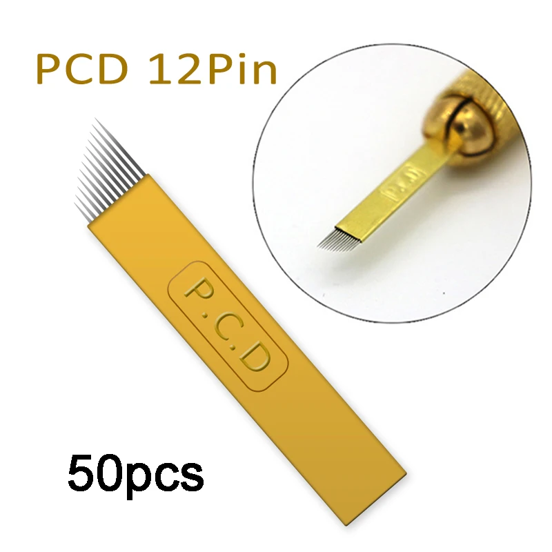 50pcs 12Pin 100 шт PCD Lamina микроблейдинг tebori 12Pin 14 Pin жесткие лезвия для перманентного макияжа Иглы для татуировки для 3D бровей ручная ручка - Габаритные размеры: 50pcs 12Pin