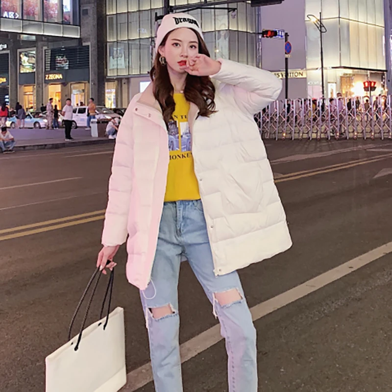 Длинная пуховая куртка зимняя негабаритная свободная парка Водолазка белая