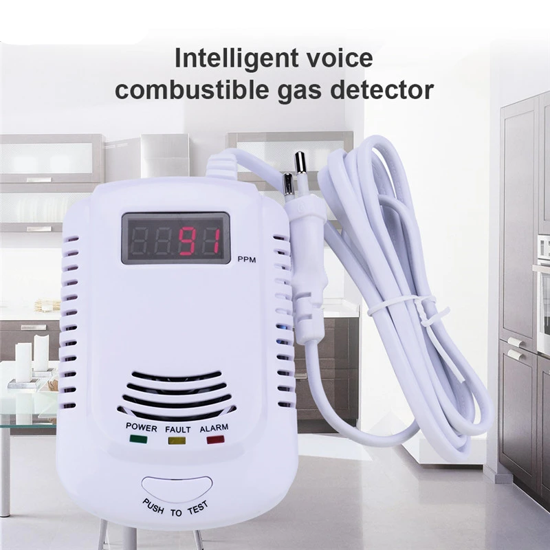 

New Arrival Home Standalone Plug-In Combustible Gas Detector LPG LNG Coal Natural Gas Leak Alarm Voice Warning Alarm Sensor