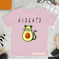 2022 hot sale avocado cat graphic print t shirt summer tops for girls kawaii kids clothes birthday gift short sleeve t shirt