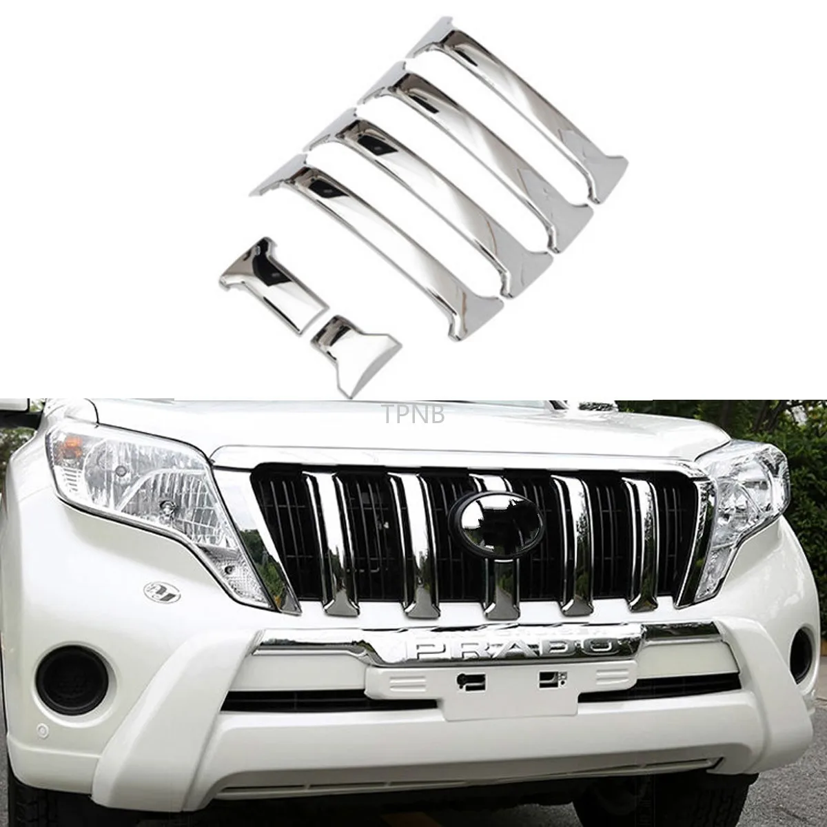 For Toyota Land Cruiser Prado 150 FJ150 Chrome ABS Front Mesh Grille Cover 2014 2015 2016 2017 Car Styling Accessories