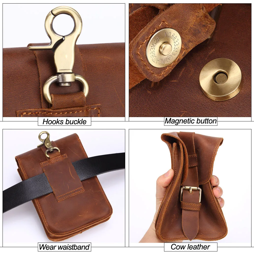 

YourSeason Vintage Men Waist Bag 2021 Crazy Horse Leather Belt Pouch Mountaineering Male Casual Cowhide Mobile Small Packet Bags