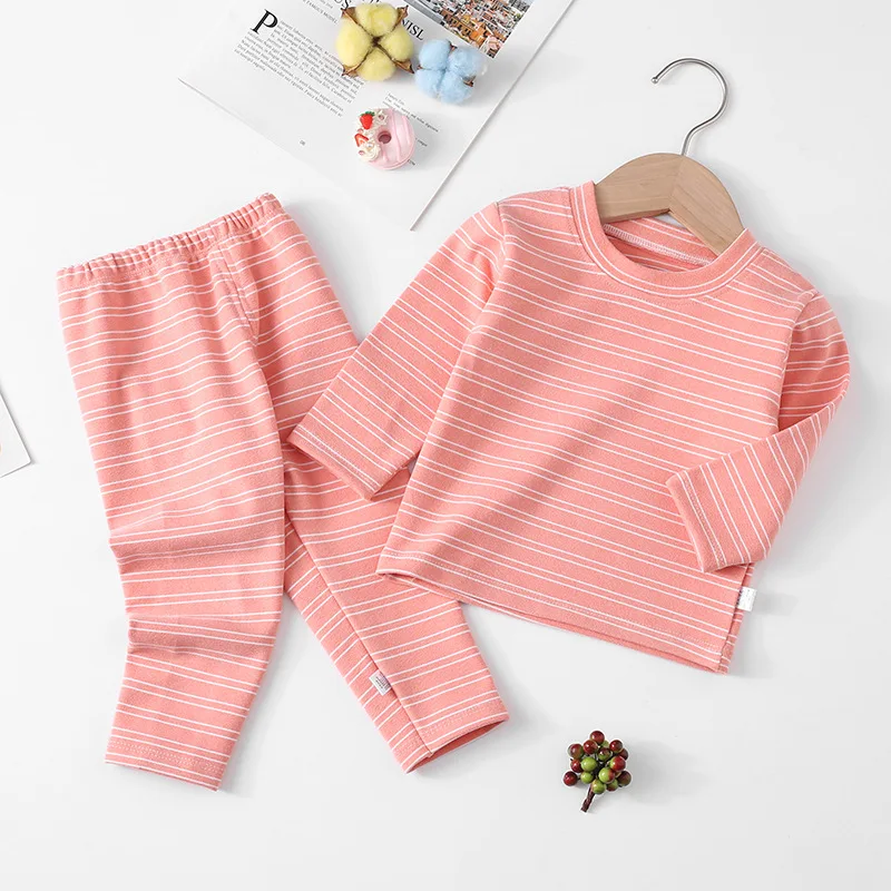 

2021 New Children Thermal Underwears Set Plush Thickened Stripe Boys and Girls Winter Underwear Baby Warm Cloes Set Soft,#6447