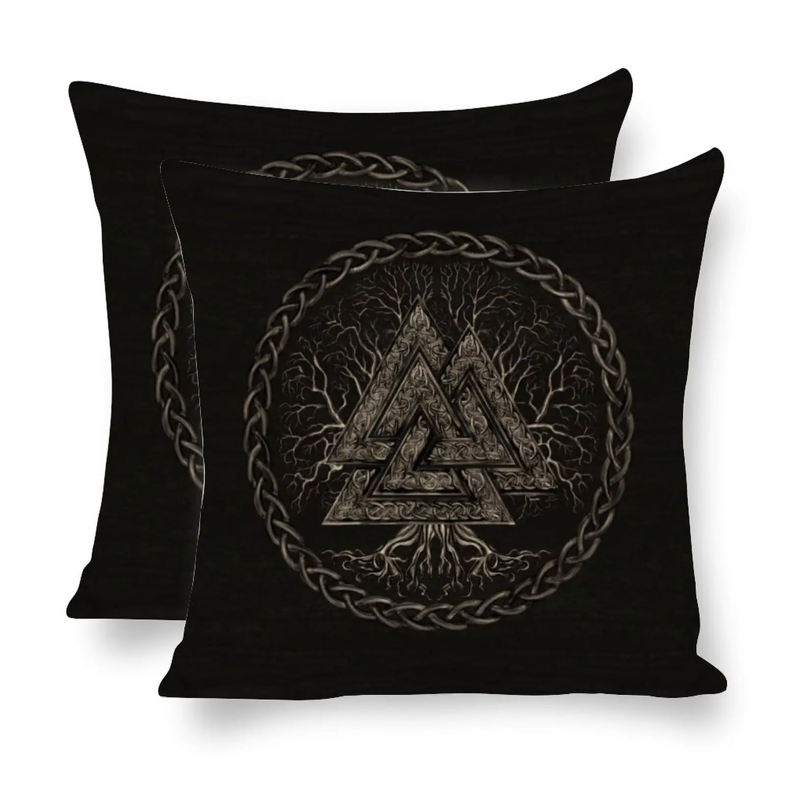 

Tree of Life Yggdrasil Viking Valknut Throw Pillow Flax Decor Living Room Tribal Symbol Runes Floor Pillow Chair Home Decor