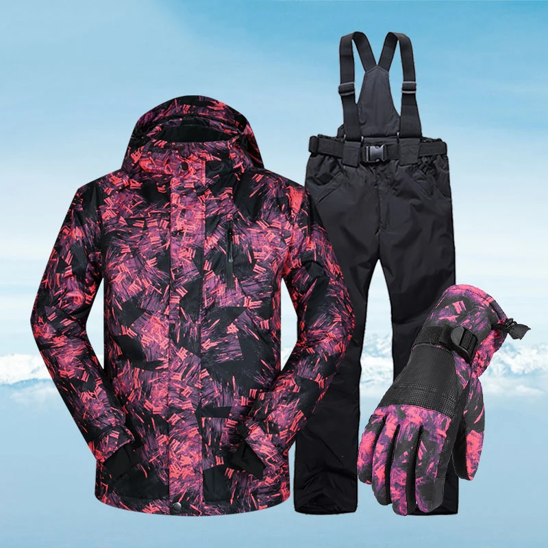 

Ski Suit Men Winter Warm Waterproof Breathable And Touch Screen Gloves Snow Jacket And Pants Skiing And Snowboarding Jackets Men