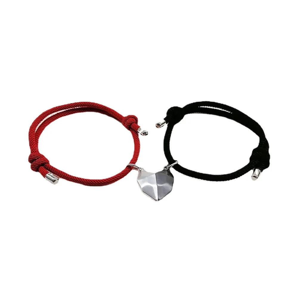 

2Pcs Magnetic Couple Bracelet Lovers Heart Pendant Distance Faceted Charm Bracelet Women Valentine's Day Gift 2021