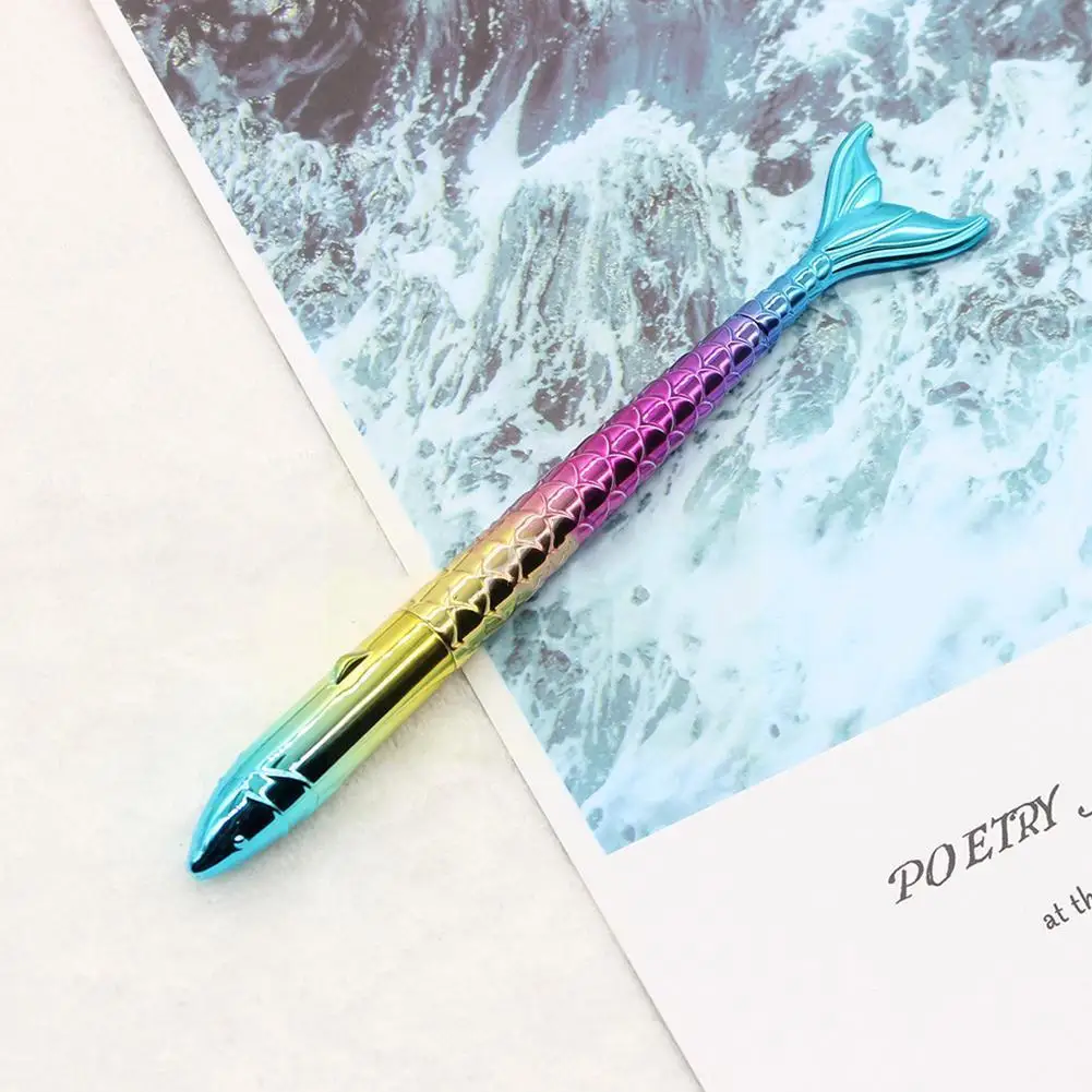 

Канцелярские товары, шариковая ручка с рисунком русалки и градиентом, школьная Ручка с рыбьим хвостом, цветные яркие принадлежности, цветно...