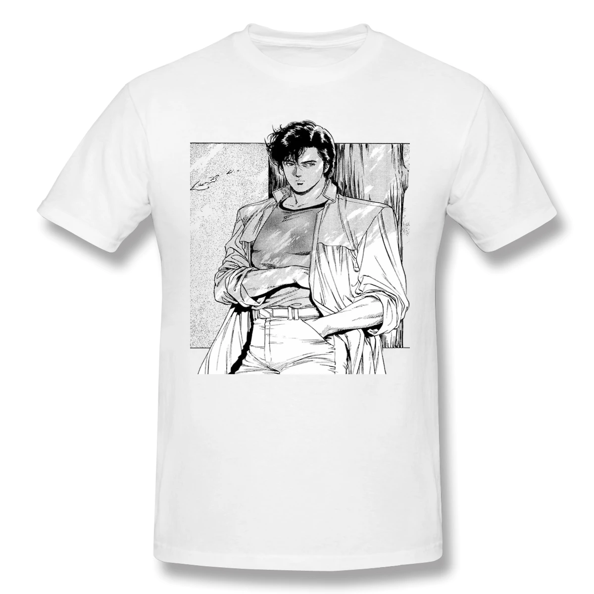 City Hunter - Ryo Saeba художественная черная футболка с коротким рукавом | Мужская одежда