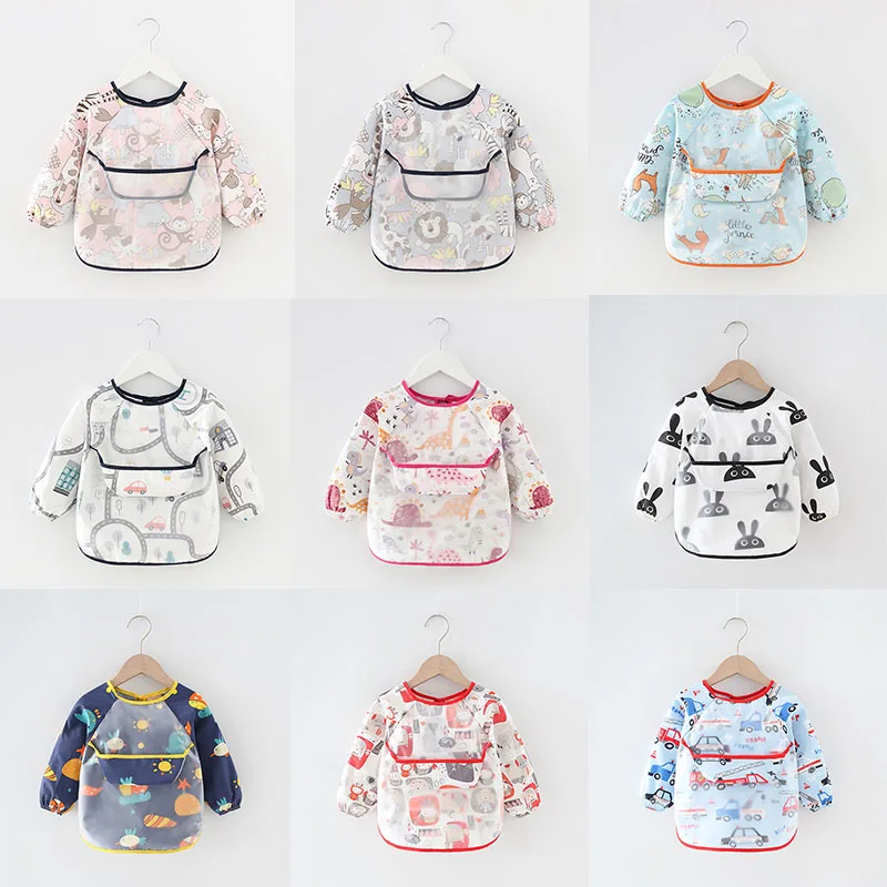 

Baby Dibs Cute Color Cartoon Dibs Waterproof Baby Eating Children's Long-Sleeved Aprons Baby Self-feeding Dibs