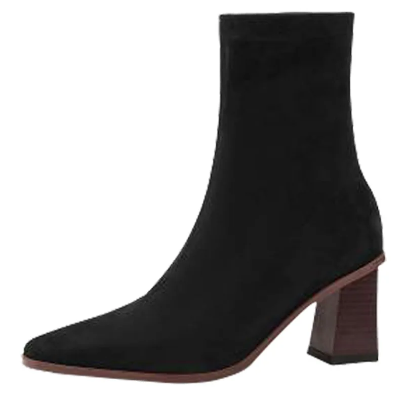 

Women Boots hot sale casual fashion Square head thick with elastic Lady Korean 7cm high heels Women Boots Chelsea boots