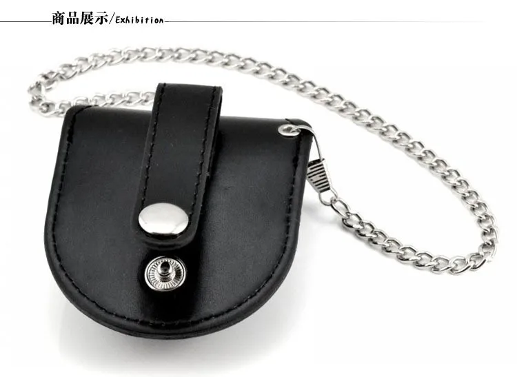 Fashion Male Back Brown Cover Vintage Classic Pocket Watch Box Holder Storage Case Coin Purse Pouch Bag With Chain images - 6
