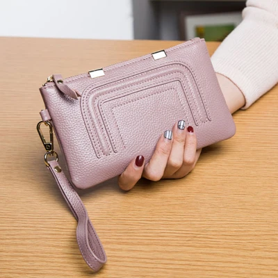 1030 pink Модные женские кошельки из натуральной кожи, женские кошельки для отдыха из воловьей кожи на молнии, Короткие Кошельки для телефона, Женские Оригинальные кожаные кошельки - Цвет: 1030 pink