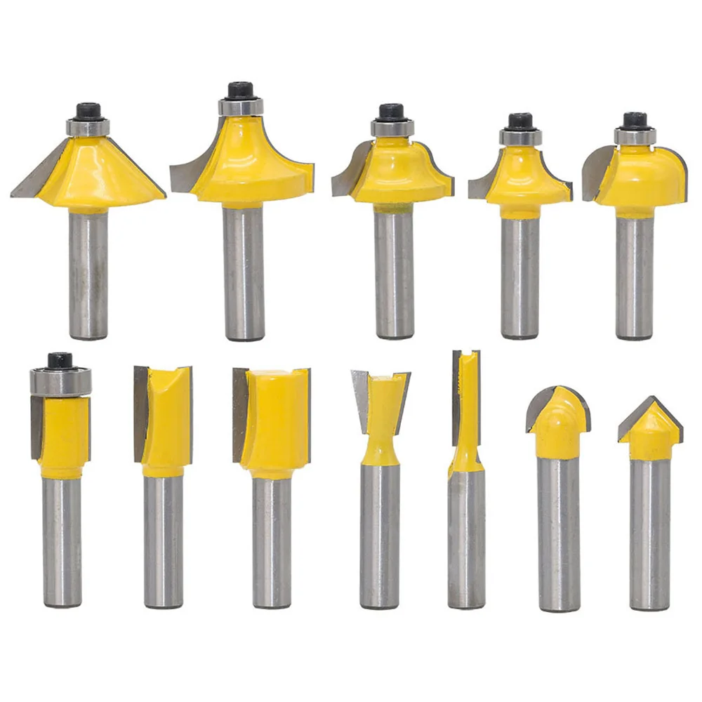 12 Pcs High Quality Tungsten Carbide Tipped TCT Router Bits 1/4" Shank Sealed Bearing Bit Set | Инструменты