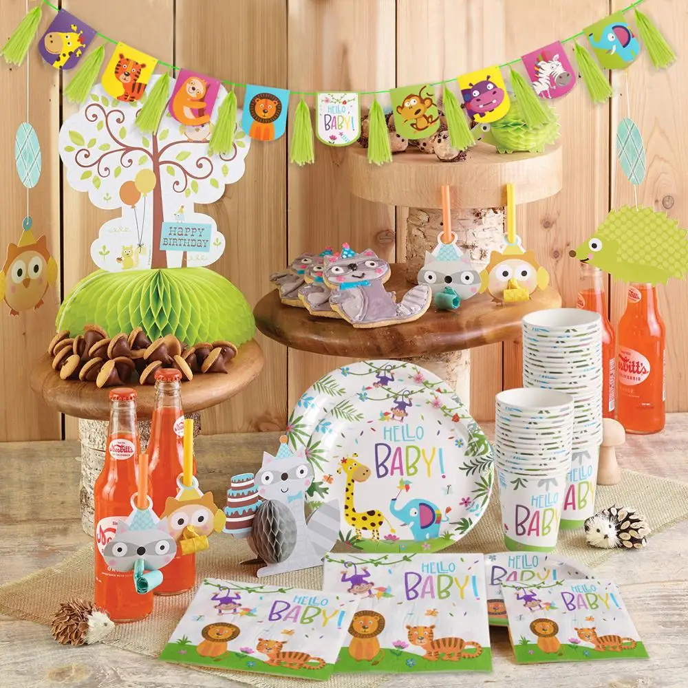 QIFU Hello Baby одноразовая посуда джунгли тематическая вечеринка на день рождения