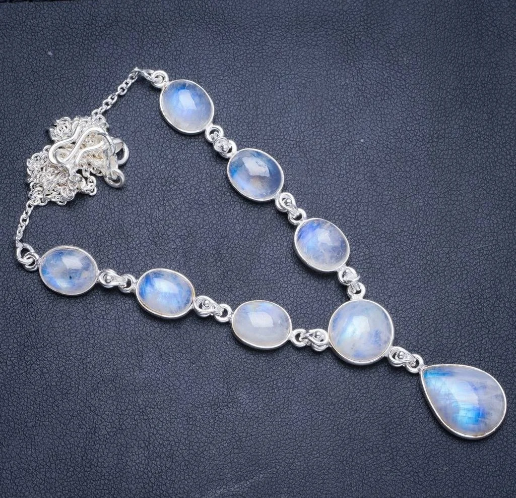 

Ожерелье ручной работы из натурального радужного лунного камня, уникальное серебряное ожерелье с узором в виде сердечек, 17 + 0,5 дюйма, Y5330