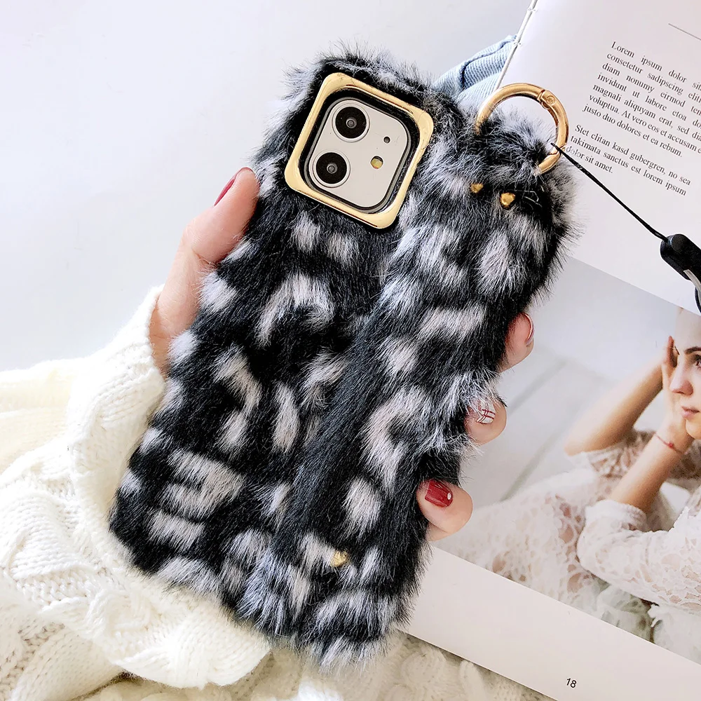 JONSNOW Леопардовый плюшевый чехол на запястье для iPhone 11 Pro X XR XS Max теплый зимний чехол для телефона для iPhone 7 8 6S 6 Plus чехол
