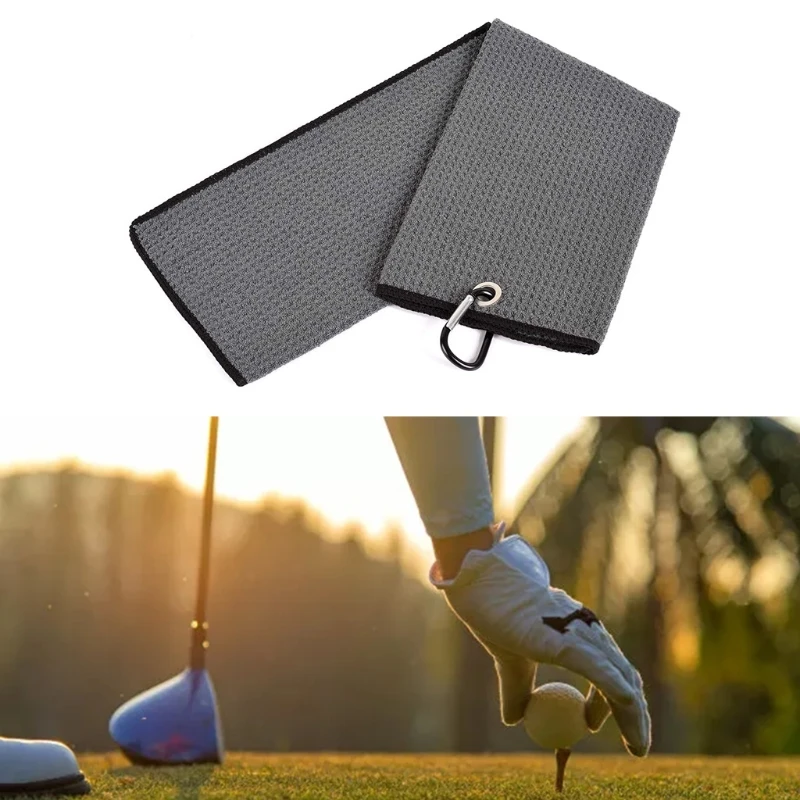 

Tri-fold Golf Towel Premium Microfiber FabricWaffle PatternHeavy Duty Carabiner Clip 6 Groups of Color Options golf towels