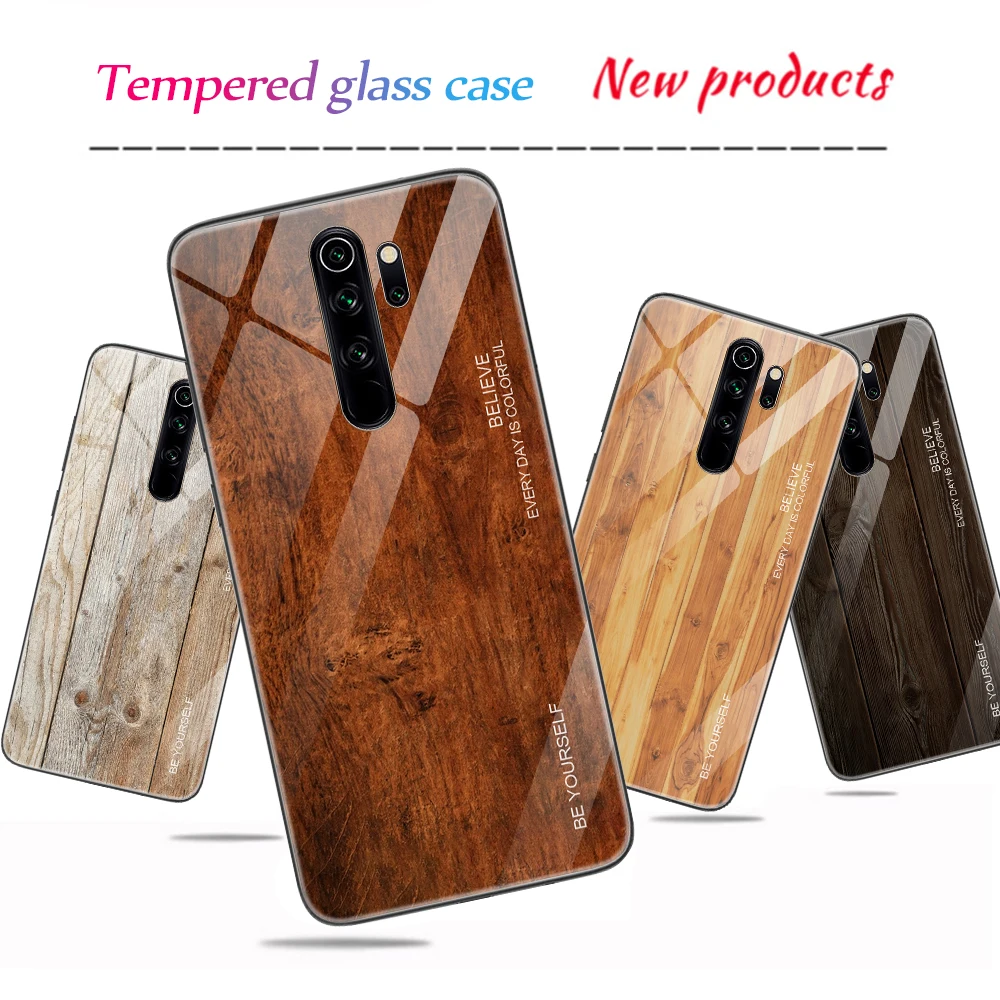Glass Case For Xiaomi Redmi Note 8 Pro 7 6 K20 5 Wood Grain Patteren Mi 9T 9t |