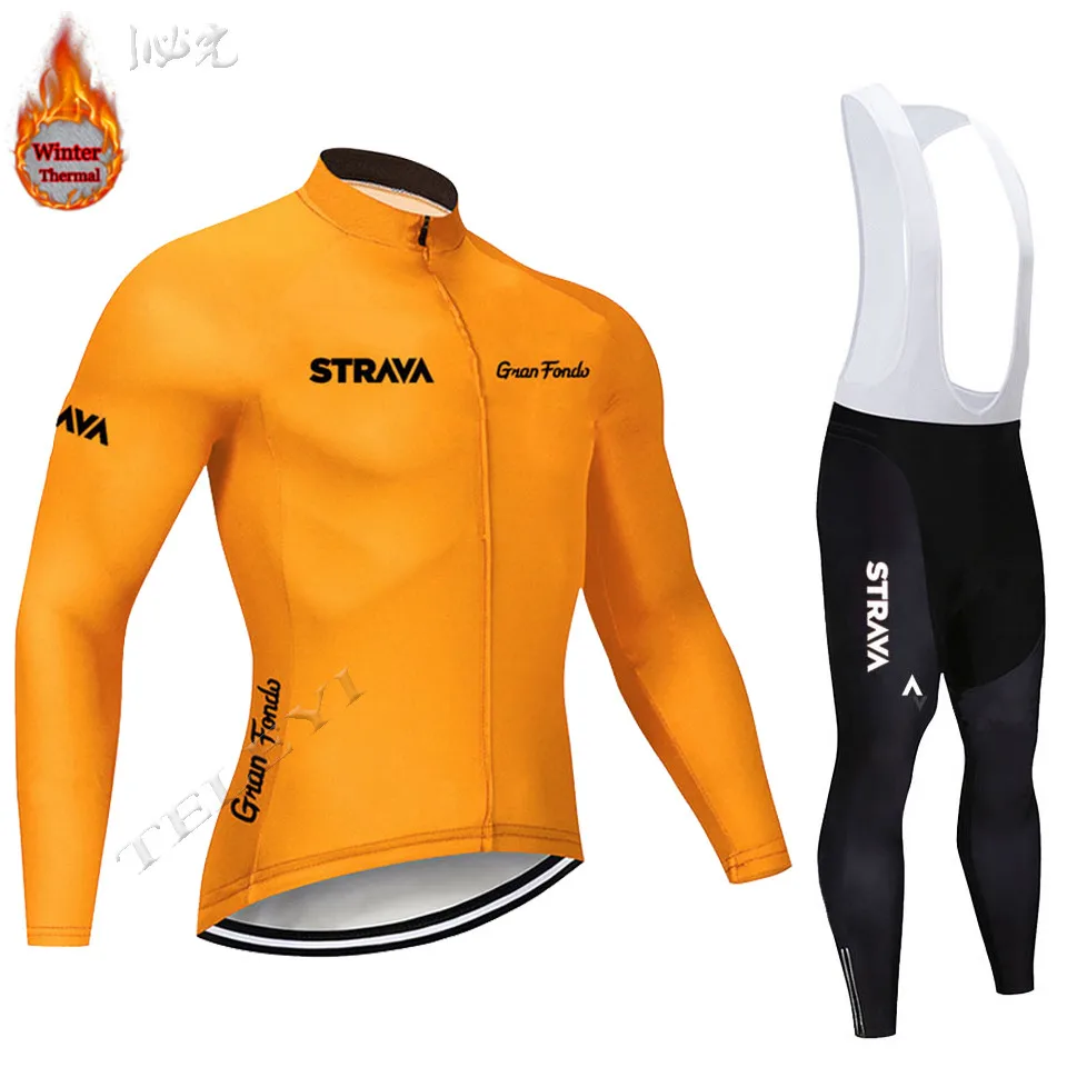 STRAVA зеленый флис мужской Велоспорт Джерси Набор велосипедный зимний Одежда для велоспорта Майо Ropa Ciclismo Invierno костюм
