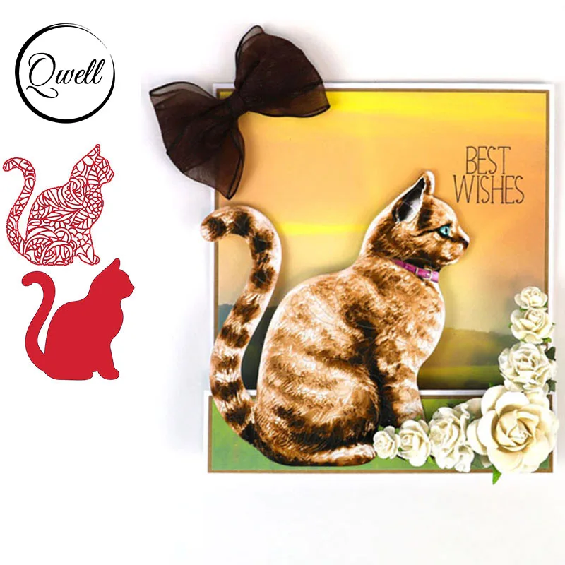 QWELL металлические штампы с изображением животных кошек цветов для скрапбукинга и