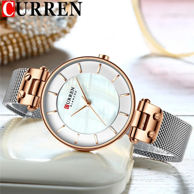 Часы CURREN женские водонепроницаемые брендовые Роскошные Серебристые Модные