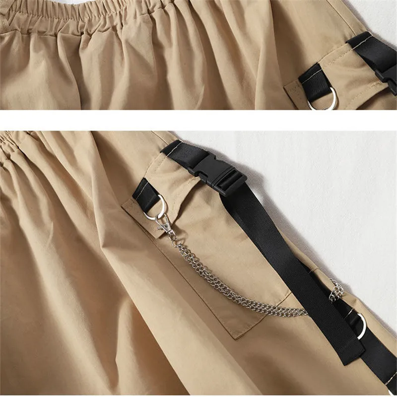 

Harajuku High Waist Loose A-line Cargo Skirt Women Pocket Solid Midi Long Black Skirt Fashion Korean Hip Hop Chain Streetwear