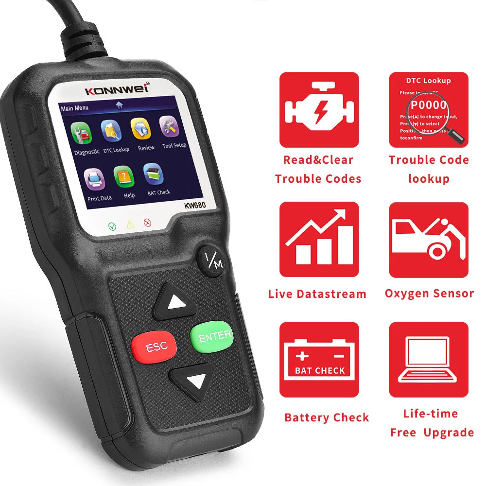 Новинка считыватель кодов KW680 OBD2 Автомобильный сканер неисправности двигателя