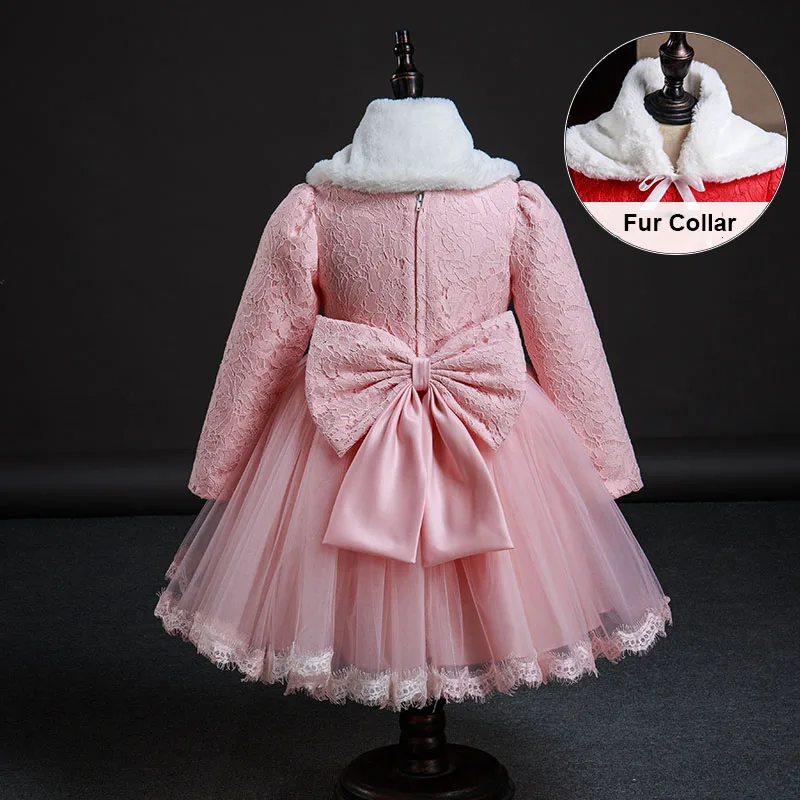 with fur collar Платье принцессы с цветочным рисунком для девочек Детские вечерние костюмы на свадьбу, новогодние костюмы для девочек, одежда для девочек от 1 до 10 лет - Цвет: with fur collar