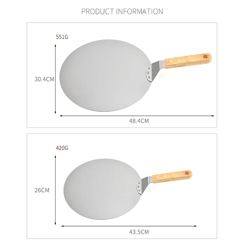 

Pizza Shovel Pizza Peel Round Stainless Steel Non-stick Pizza Paddle Spatula With Oak Wooden Handle Pastry Tools Accessories
