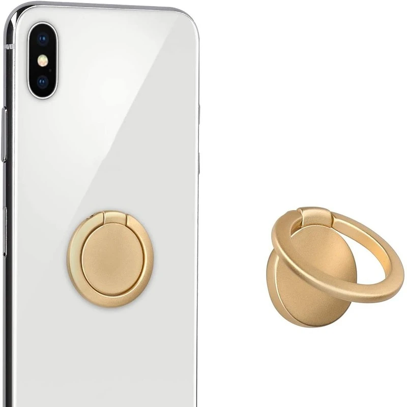 

Phone Ring Holder Stand Gold Finger Grip and Kickstand for Cases and Back of Phones Self-Adhesive Stick-On Mount - Round Design