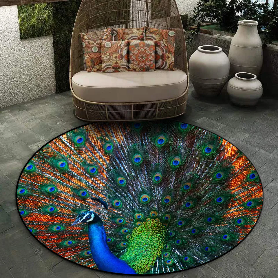 

3D Birds Animal Carpet Round Rug Living Room Coffee Table Mat Washable Non-slip Flannel Sponge Bathroom And Toilet Mat Bedroom