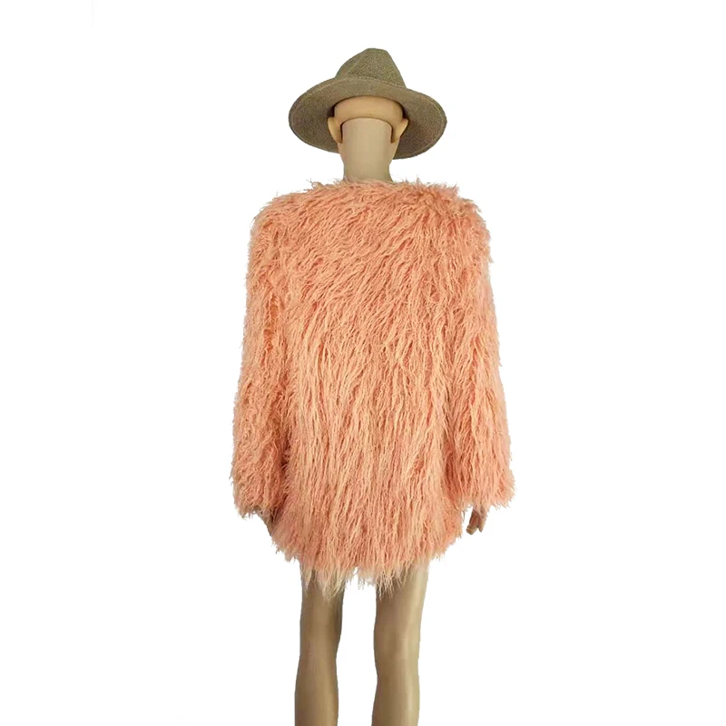 Розовое пушистое пальто FHILLINUO из искусственного меха в стиле бохо женские