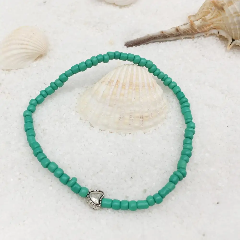 Металлический браслет для женщин и девочек 77 зеленых бусин черепаха ракушка
