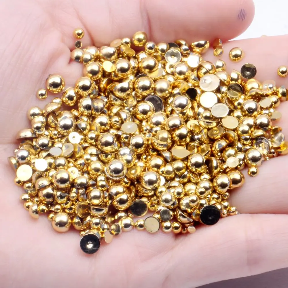 

Gold Color Half Round Resin Pearls 2-12mm And Mixed Sizes Flatback Glue On Craft Beads DIY Nails Art Jewelry Supplies