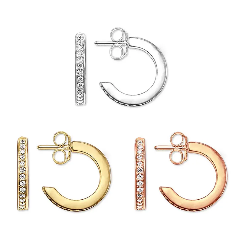 Серьги-кольца женские с креольским шарниром серебристые/розовые/золотистые