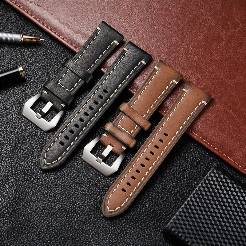 

Vintage Handmade Genuine Leather Watch Straps Popular Grilled Design Strap Male Business Watchband 18mm 20mm 22mm 24mm