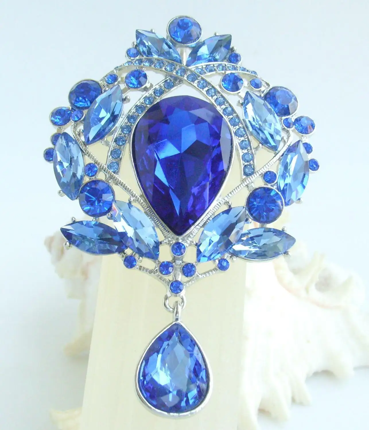 Pretty 3 54 &quotсиний кристалл горного хрусталя булавка кулон EE04082C9|brooch wholesale|brooch rosebrooch
