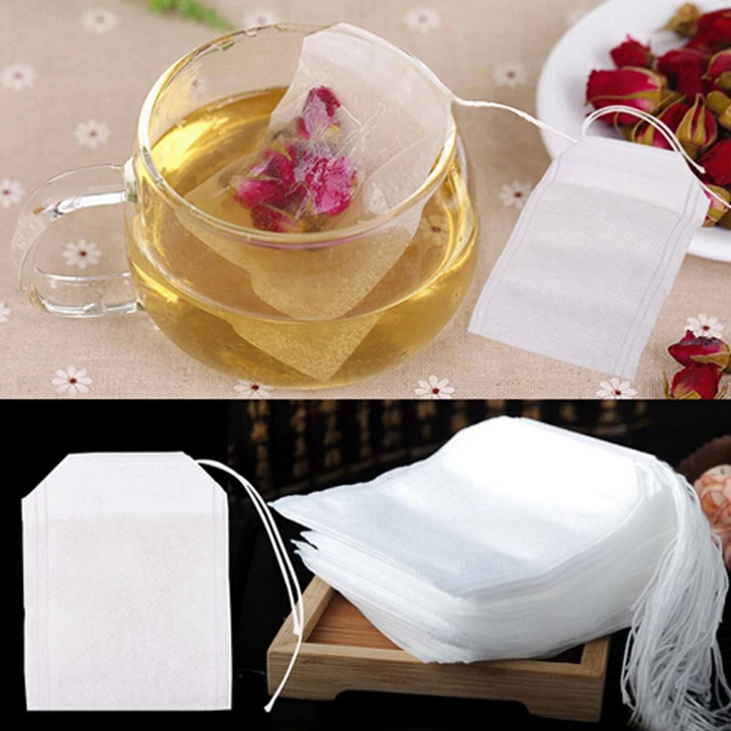 100 шт. 6x8 см удобные пустые Чай сумки Строка термосварки фильтр Бумага травы