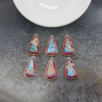 natural emperor stone trapezoid slice slab pendanttwo color sea sediment imperial jaspers goldensilvery necklace diy jewelry