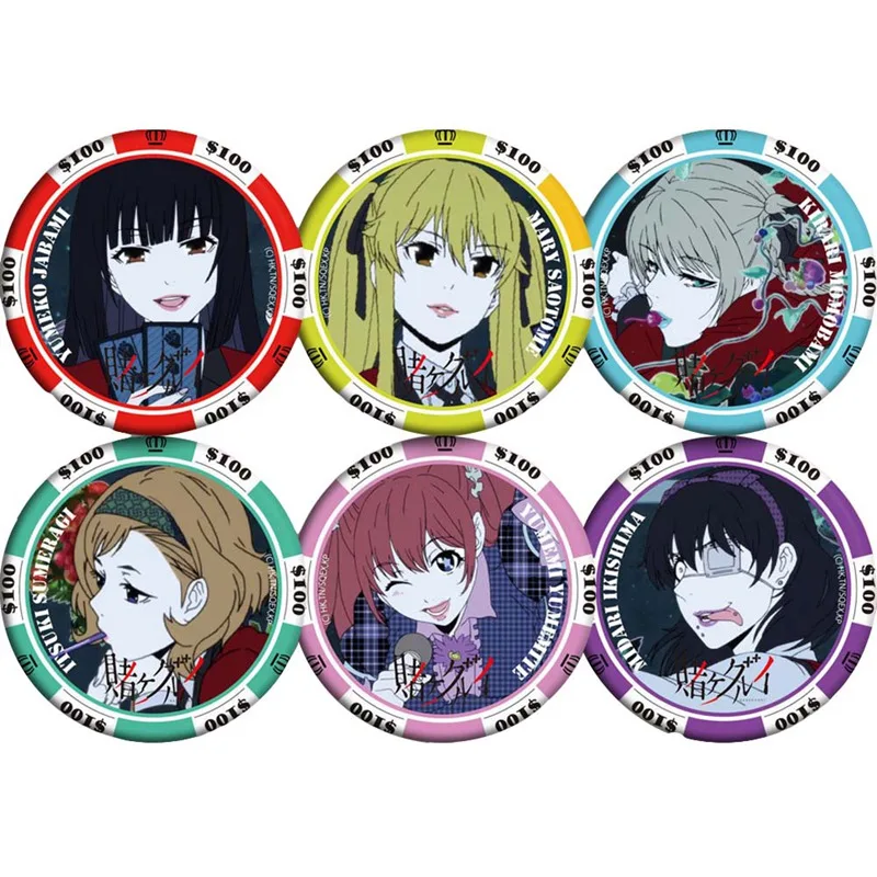 

6pcs Anime Kakegurui: Compulsive Gambler Yomoduki Runa Cosplay Prop Badge Brooch Badge Emblem Pins For Button Bags Collectible